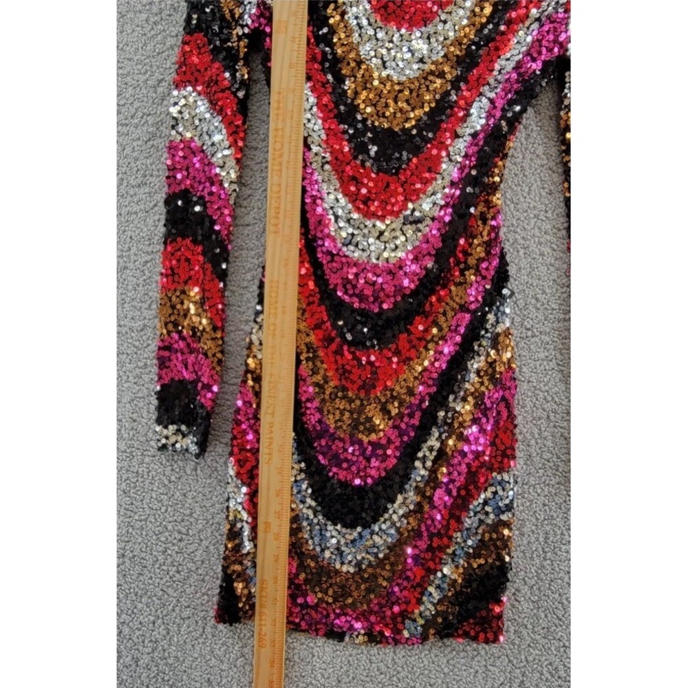 B DARLIN Sequined‎ Low-Back Mini Dress Juniors XS Multi Crew Neck Long Sleeve - Picture 7 of 12
